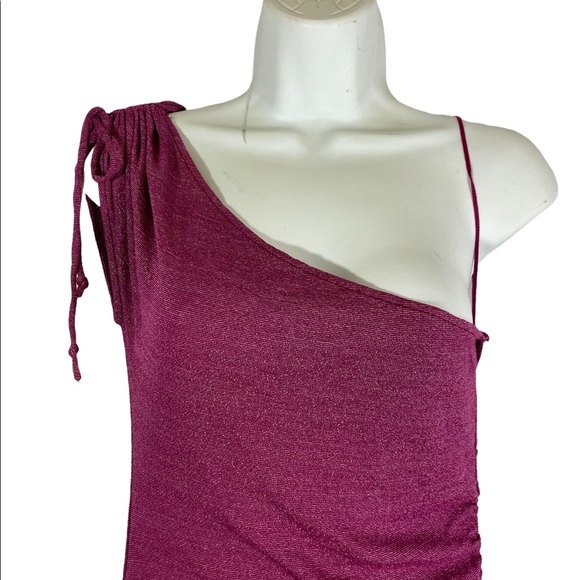 Michael Stars One Shoulder Top Pink Side Ruching Stretchy One Size Fits Most - Picture 7 of 8